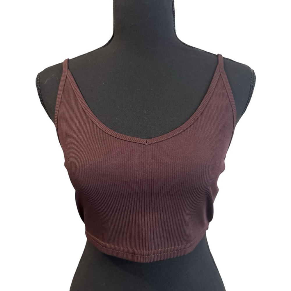 Women’s juniors ROMWE brown ribbed cropped tank top size S